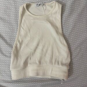 Zara Ribbed Cropped Sleeveless Top - Women’s S - White/Cream
